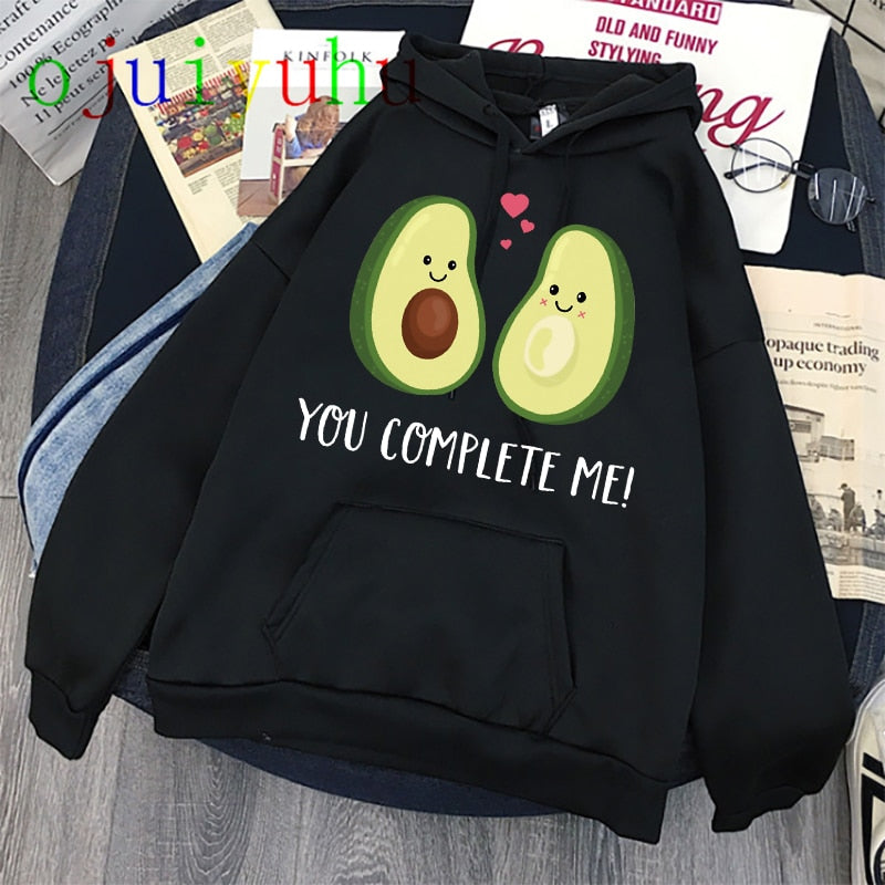 Sweat à Capuche Zippé Femme Motif Avocat Love - Tissu Doux (95% Polyester, 5% élasthanne) - Coupe Longue Oversize - Automne/Hiver
