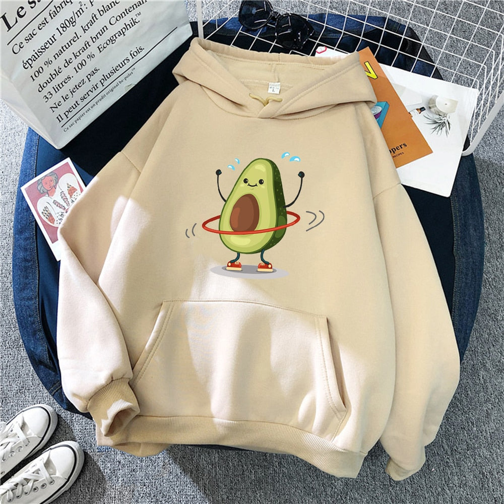 Sporty Cartoon Avocado Fleece Hoodie - avocado-plush-store