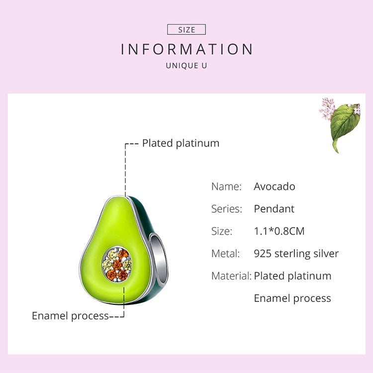 Sterling Silver Avocado Charm for 3mm Bracelet