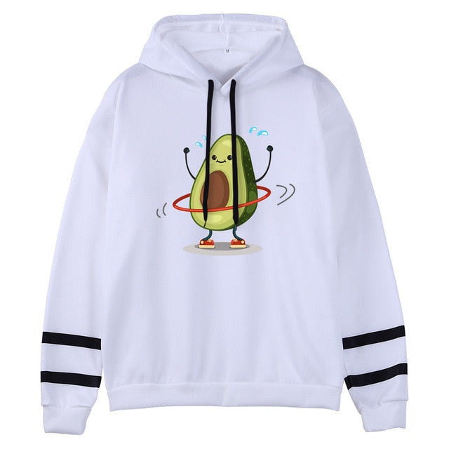 Sporty Cartoon Avocado Fleece Hoodie