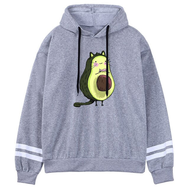 Sporty Cartoon Avocado Fleece Hoodie